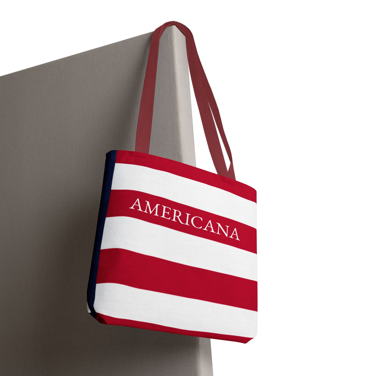 USA American Americana Resort Stripe Tote Bag, Custom Canvas Beach Bag, Large Everyday Commuter Tote, Symmetrical Patriotic Holiday Gift - Proud & Loyal