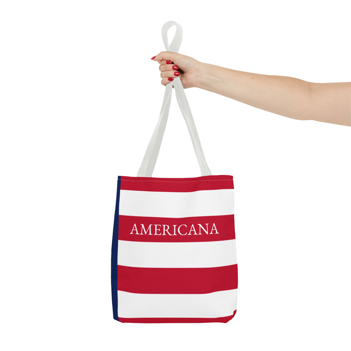 USA American Americana Resort Stripe Tote Bag, Custom Canvas Beach Bag, Large Everyday Commuter Tote, Symmetrical Patriotic Holiday Gift - Proud & Loyal