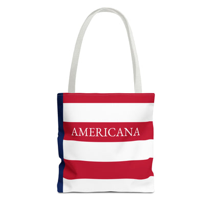 USA American Americana Resort Stripe Tote Bag, Custom Canvas Beach Bag, Large Everyday Commuter Tote, Symmetrical Patriotic Holiday Gift - Proud & Loyal