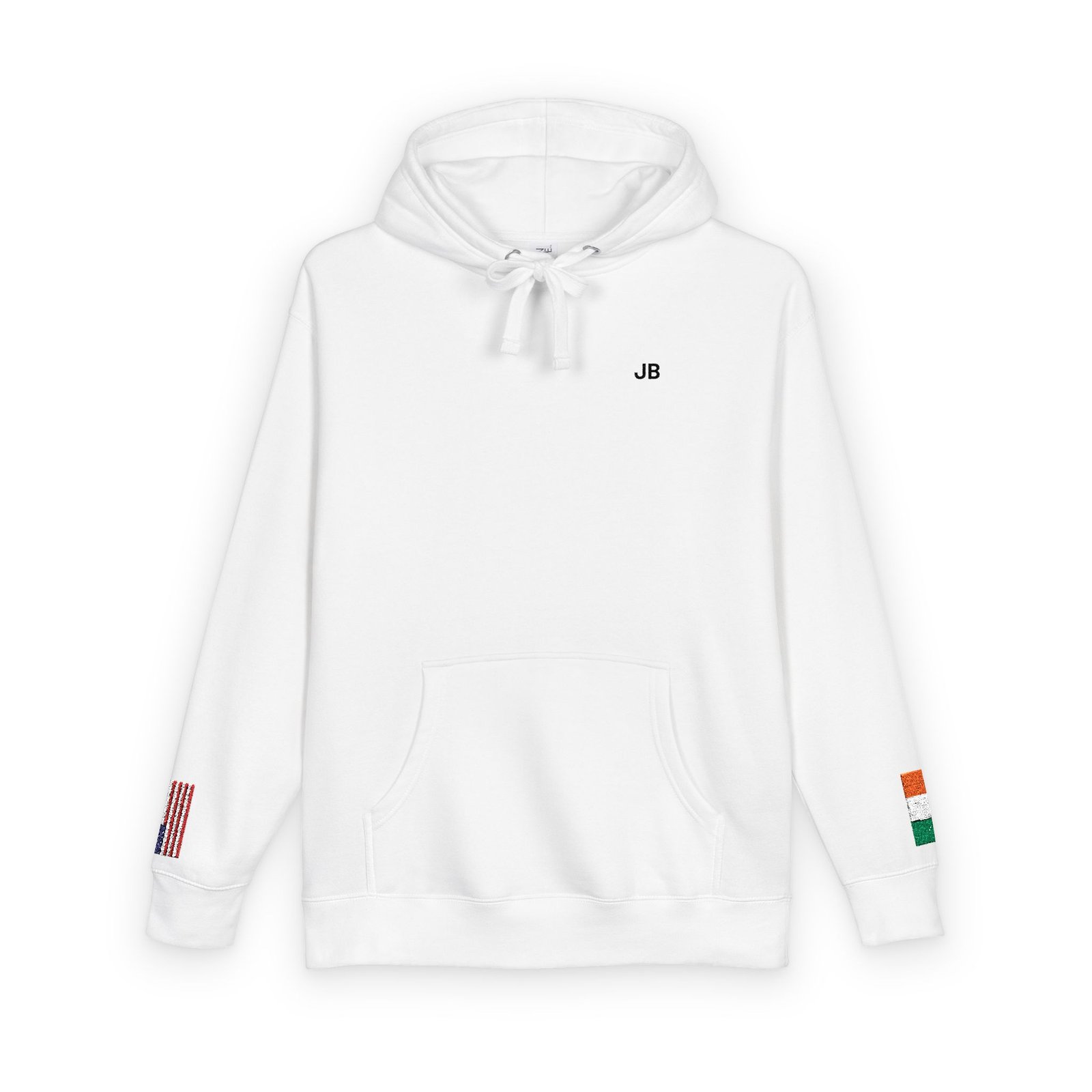 Irish American Flag Fleece Hoodie | Ireland USA Dual Heritage Naturalization Gift | Personalized Initials | Embroidered Sleeve Flags