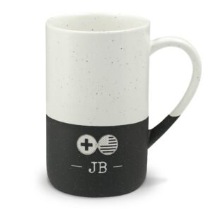 Swiss American Mug, Switzerland Dual Heritage, Personalized Initials Monogram, Speckled Ceramic Stone Look Mug