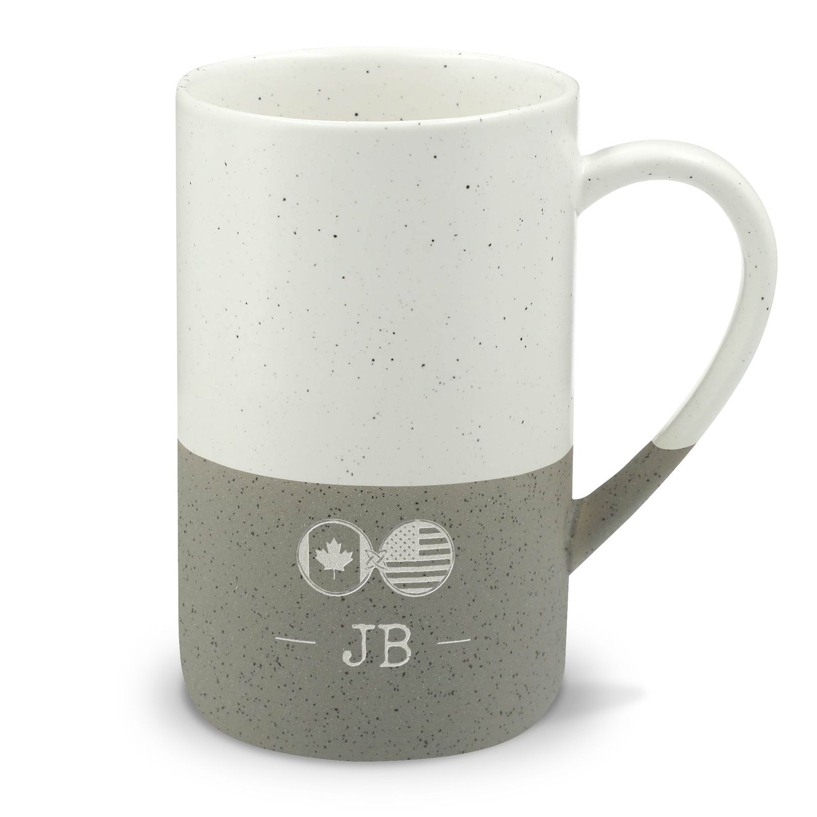 Canadian American Mug, Canada Dual Heritage, Personalized Initials Monogram, Speckled Ceramic Stone Look Mug