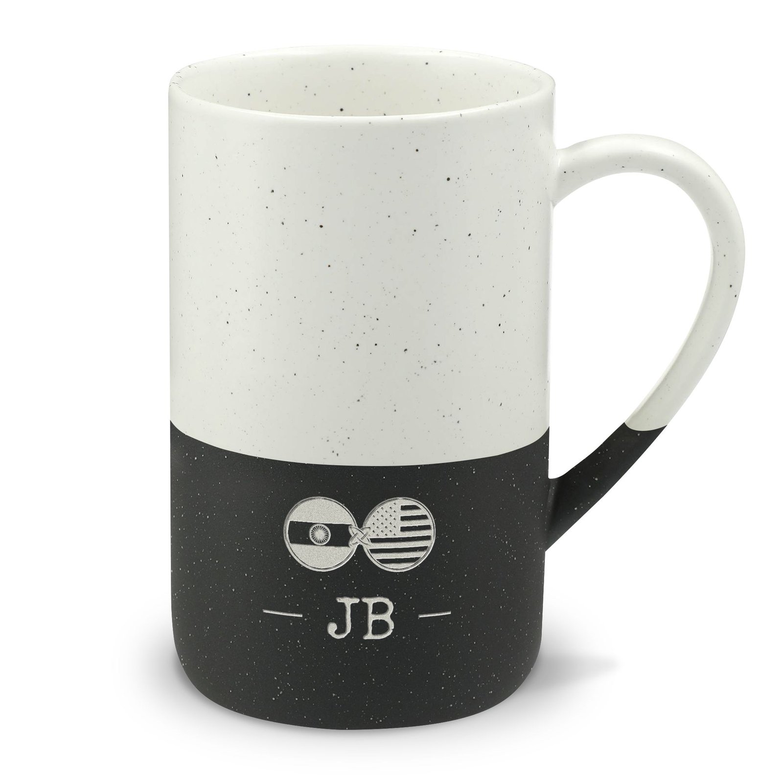 Indian American Mug, India Dual Heritage, Personalized Initials Monogram, Speckled Ceramic Stone Look Mug